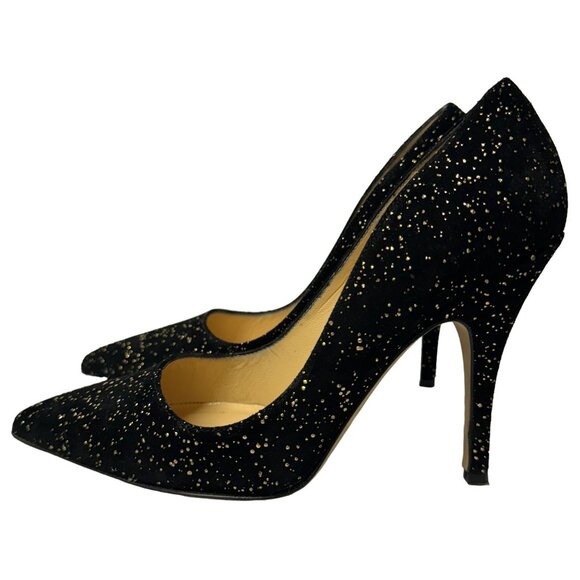 Kate Spade Licorice Pumps Womens 6 B Black Gold Flecked Suede Pointed Heel Italy - Picture 3 of 15